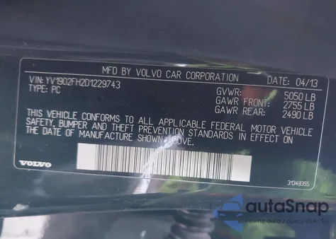 2013 Volvo S60 T6 z USA, uszkodzony, nr VIN YV1902FH2D1229743